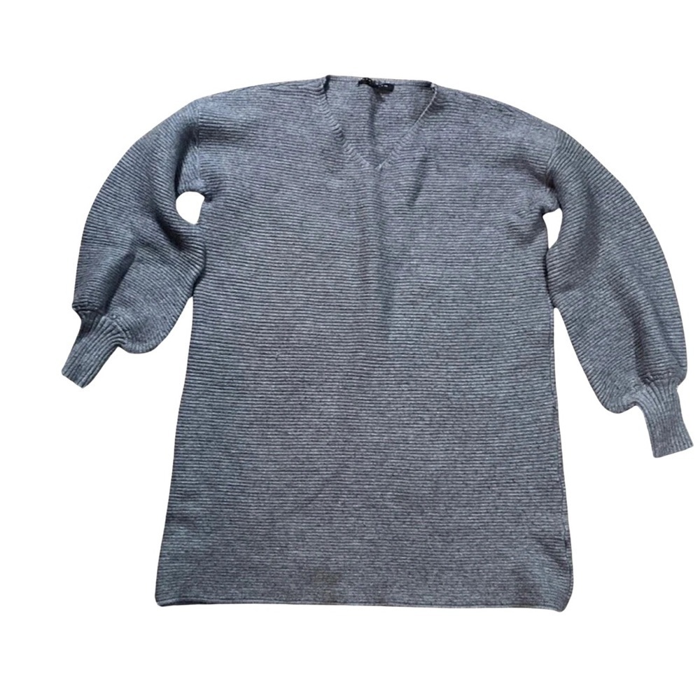 STACCATO Gray Long Puff Sleeve Vneck Sweater Tunic‎ Size Medium